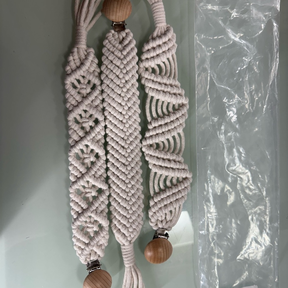 Boho Macrame Baby Pacifier Clips & Neutral Crib Mobile
